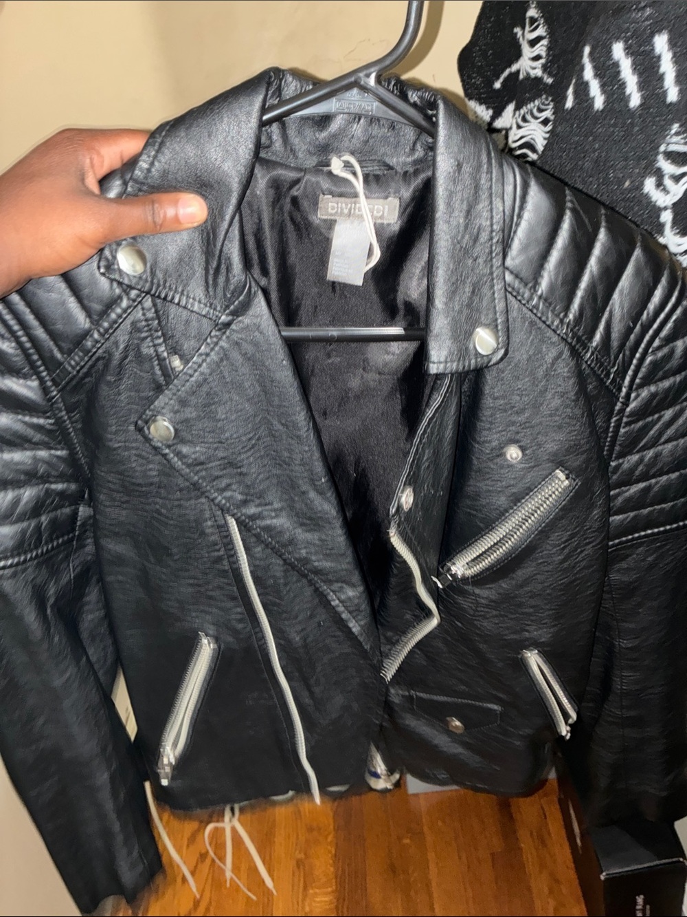 Divided Black Faux Leather Quilted Moto Jacket